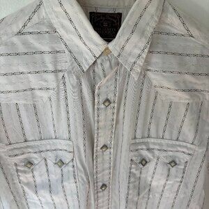 Lucky Brand Shirt Small White Striped Western Pearl Snap Short Sleeve Cotton
